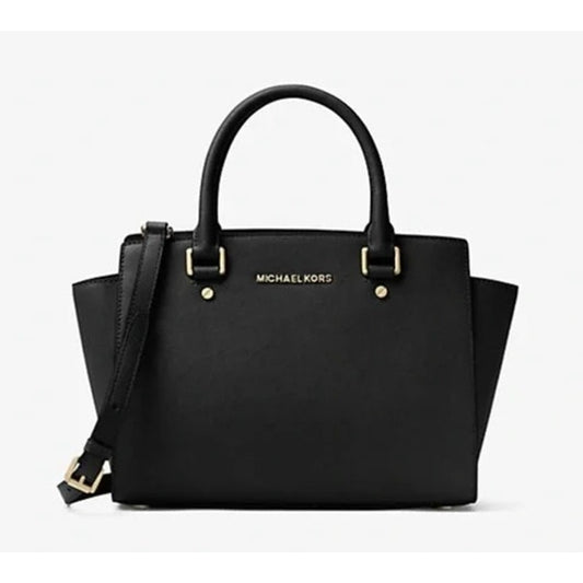 Michael Kors Selma Saffiano Leather Satchel Handbag Purse Black