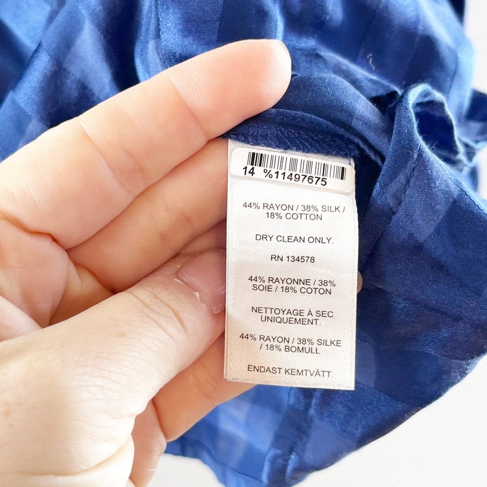 Vineyard Vines Gingham Checkered Long Sleeve Silk Blend Blouse Blue XL