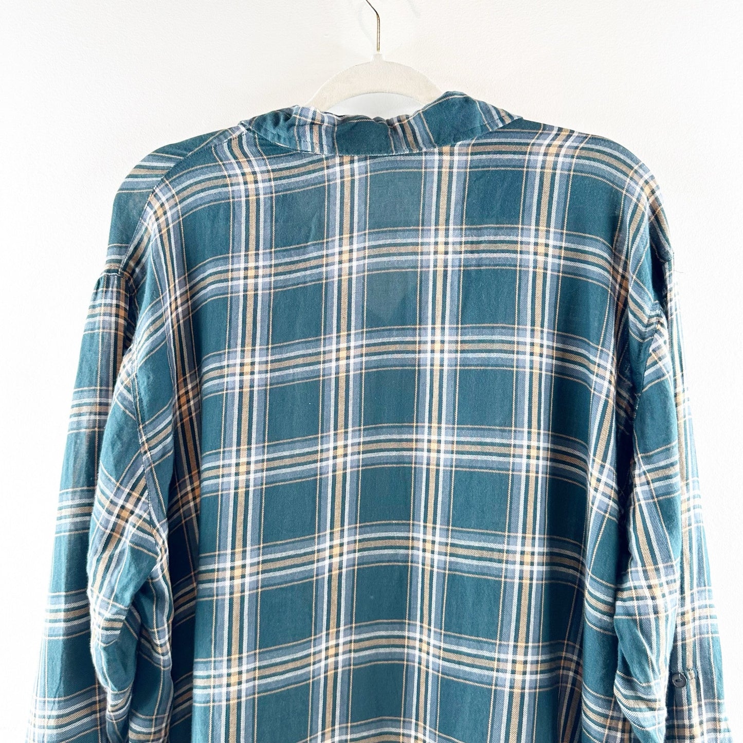 Sundry Evereve Heart Plaid Long Sleeve Hi-Low Button Down Shirt Pine Green Small