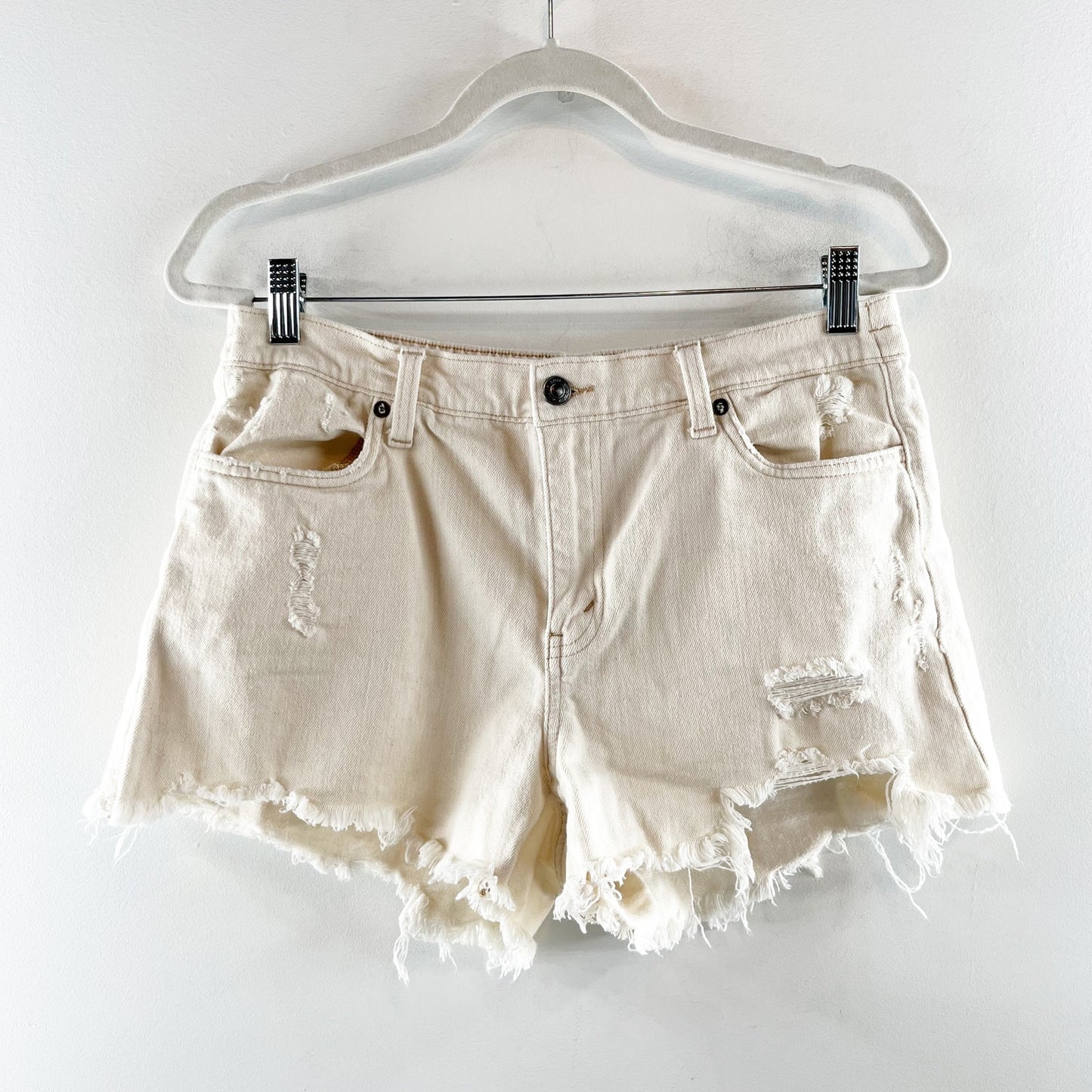 Aerie Daydream Relaxed Soft Cotton Cutoff Denim Shorts Off White Medium