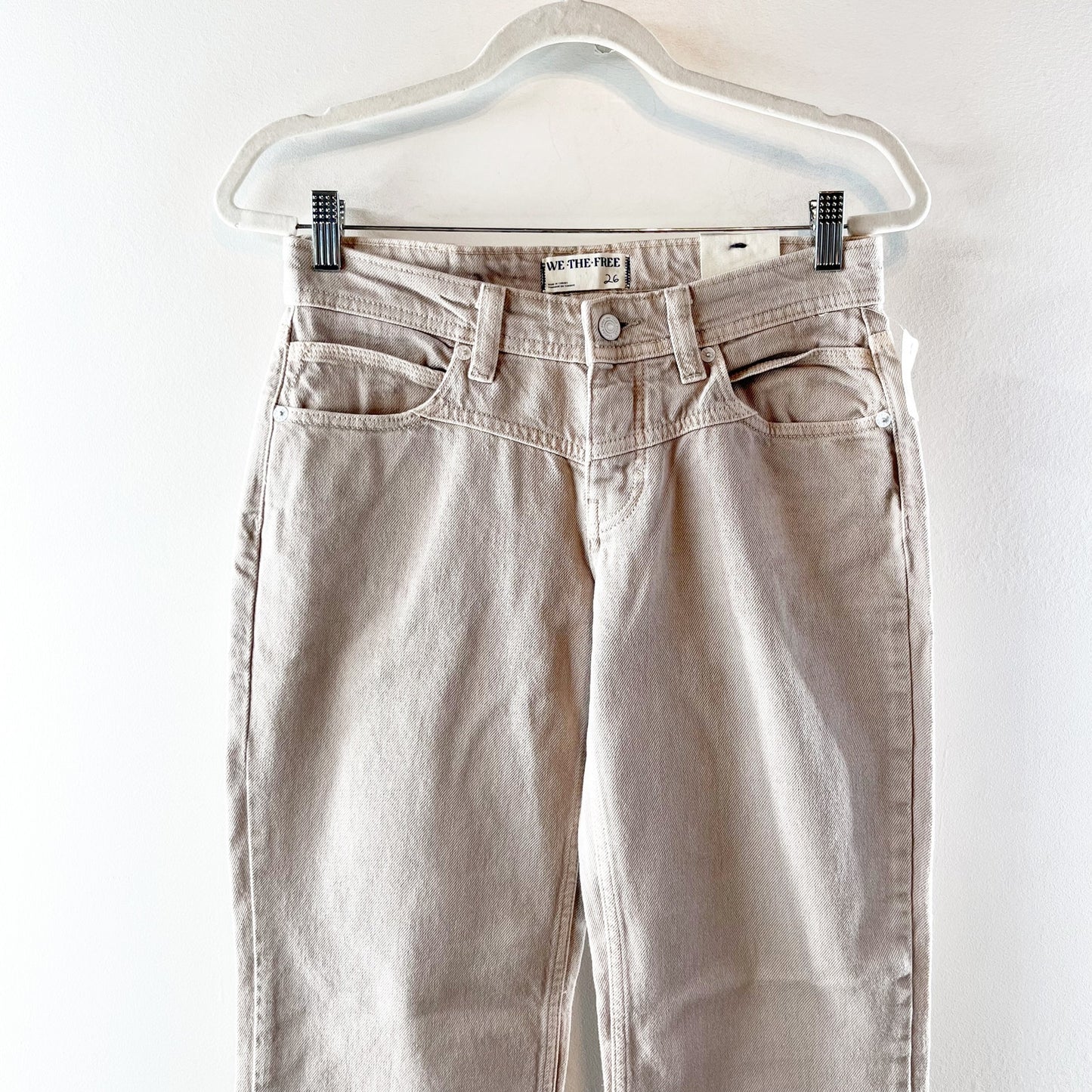 Free People We The Free Shelby Low-Rise Boyfriend Jeans Ocean Pearl Tan 26