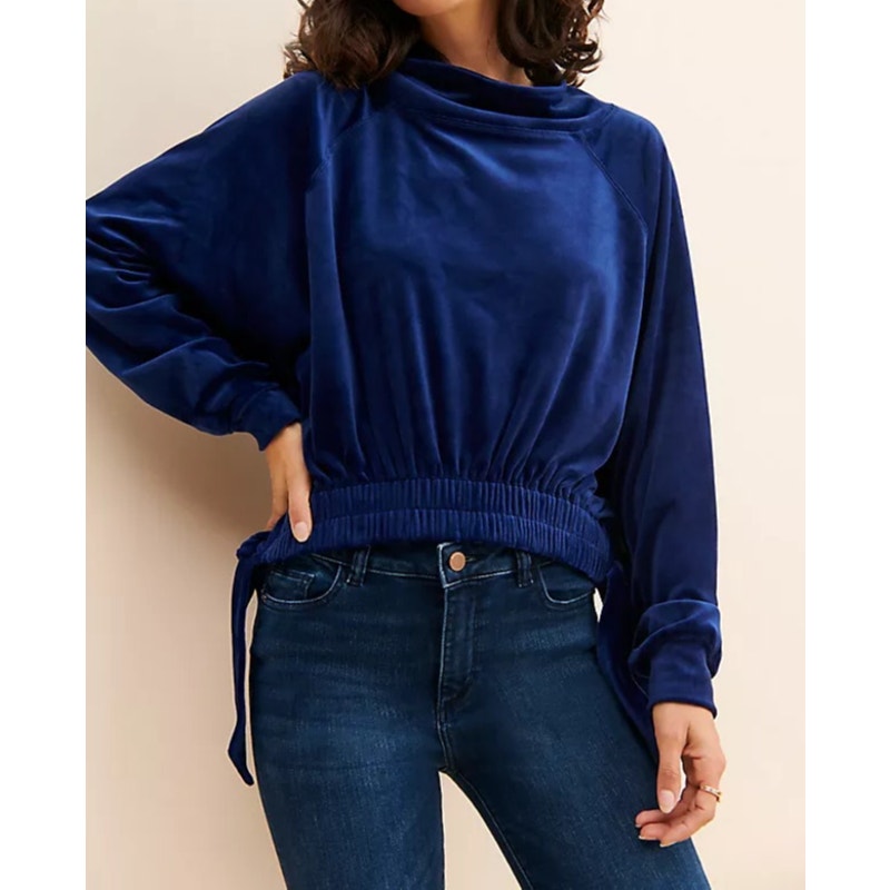 Daily Practice x Anthropologie Side-Tie Velvet Pullover Sweater Cobalt Blue S