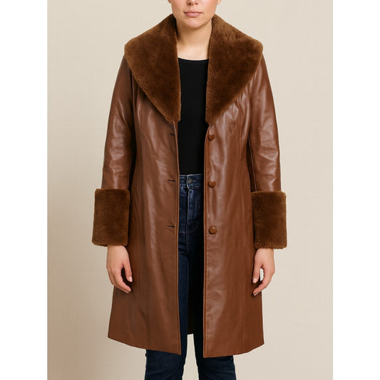 House of Harlow 1960 Faux Leather Trench Coat with Faux Fur Trim Brown Small