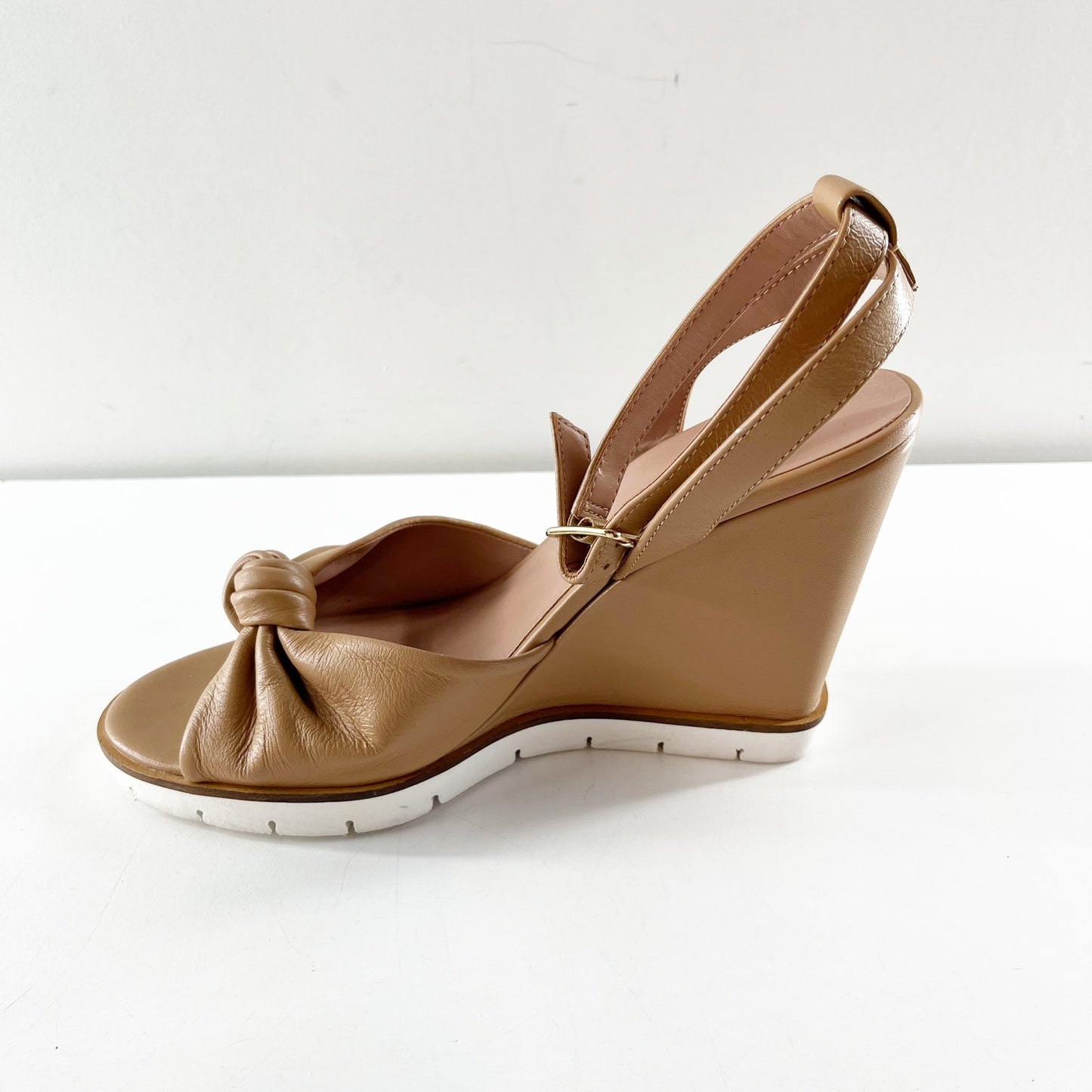 Linea Paolo Eliana Ankle Strap Wedge Knot Sandal Shoes Tan Beige 9.5
