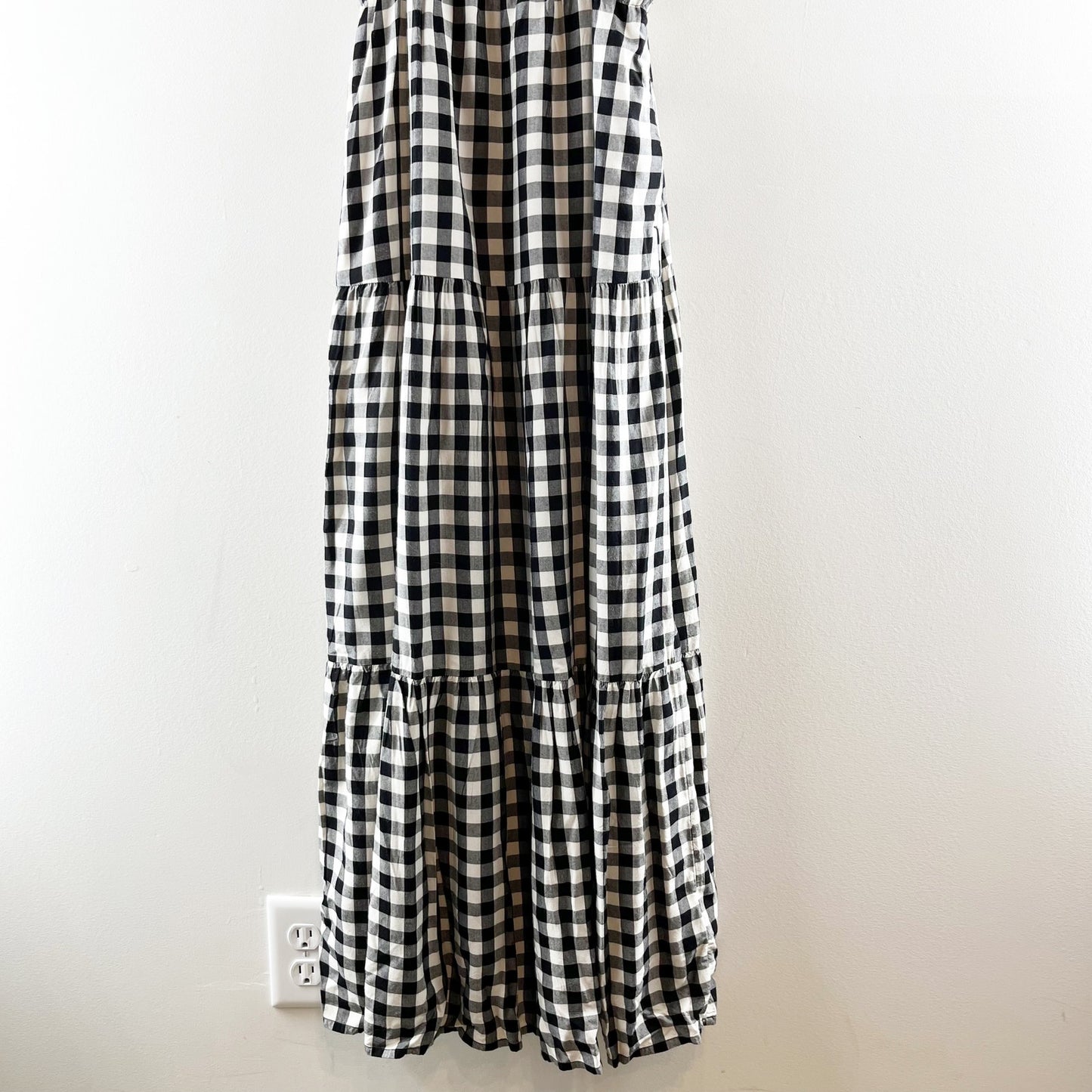 The Drop Anaya Square Neck Cut-Out Tiered Maxi Dress Gingham Black White Small