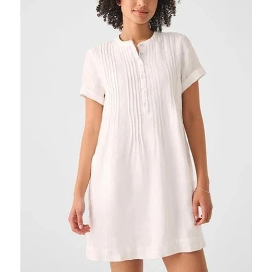 Faherty Gemina Short Sleeve Linen Gauzy Mini Tunic Dress White XL