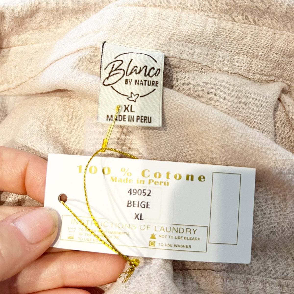 Blanco by Nature Cotton Long Sleeve Button Down Shirt Dress Beige Tan XL
