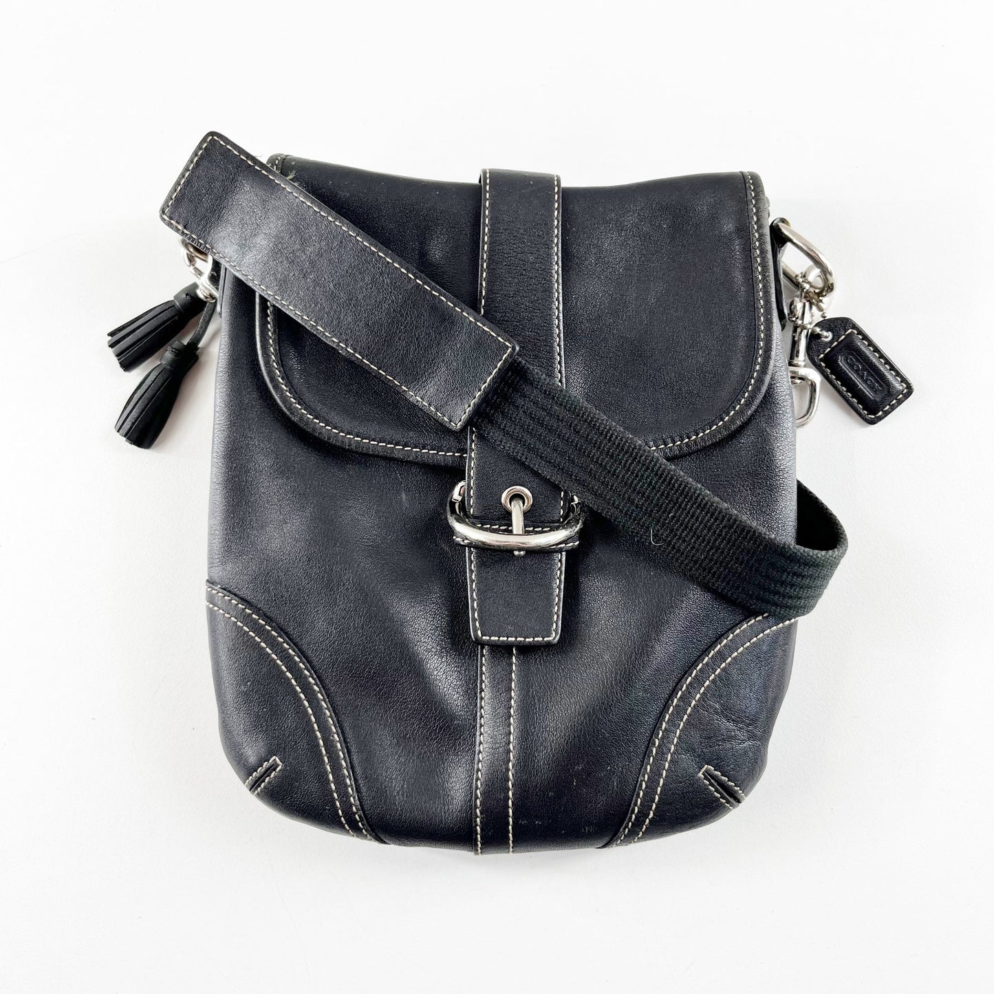 Vintage Coach Black Leather Soho Buckle Flap Crossbody Bag