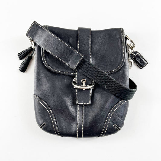 Vintage Coach Black Leather Soho Buckle Flap Crossbody Bag