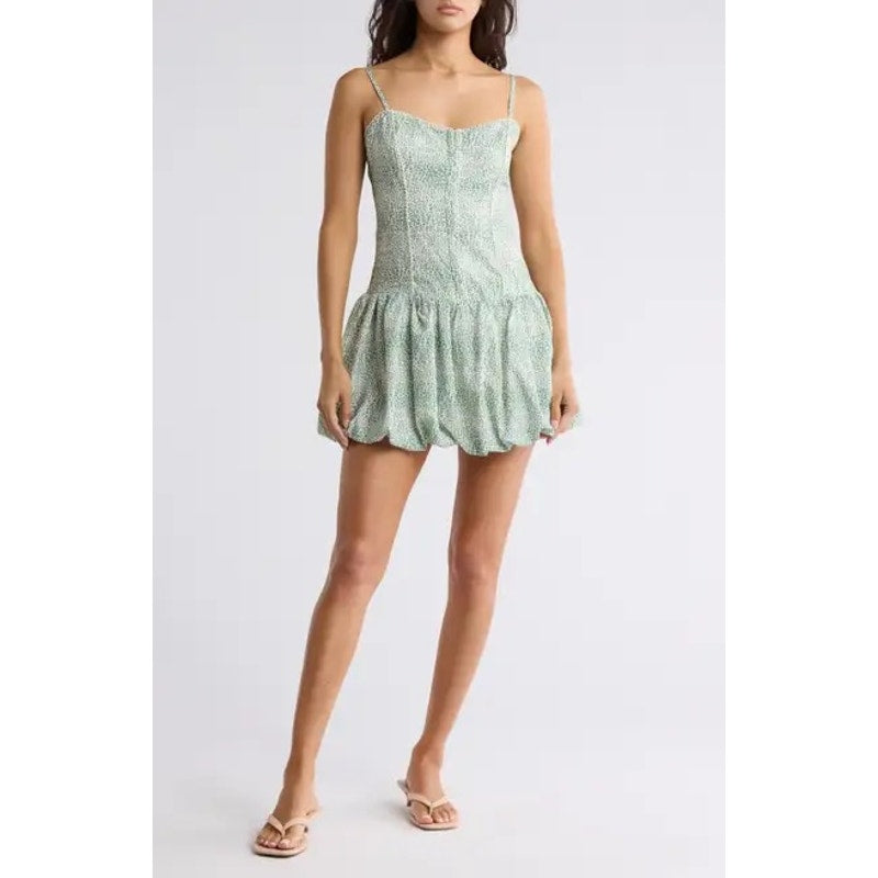 Lush Corset Bubble Hem Mini Dress Green Animal Print Large