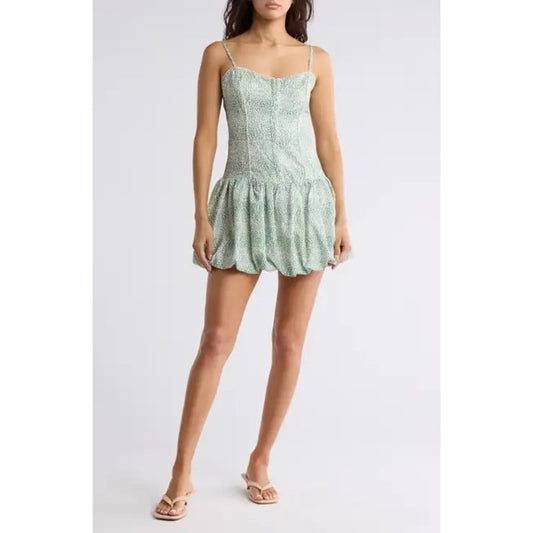 Lush Corset Bubble Hem Mini Dress Green Animal Print Large