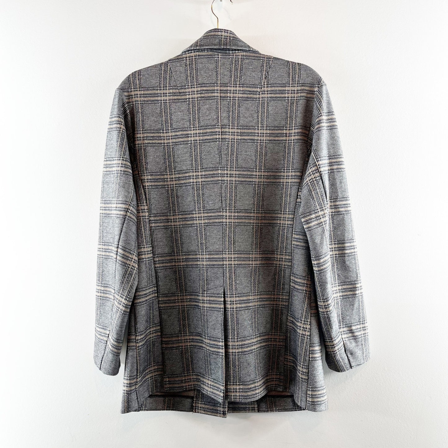 Avec Les Filles Anthropologie Oversized Longline Plaid Blazer Jacket Gray Small