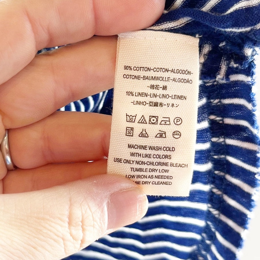 Free People Hong Kong Striped Long Sleeve Henley Tee Shirt Blue XS