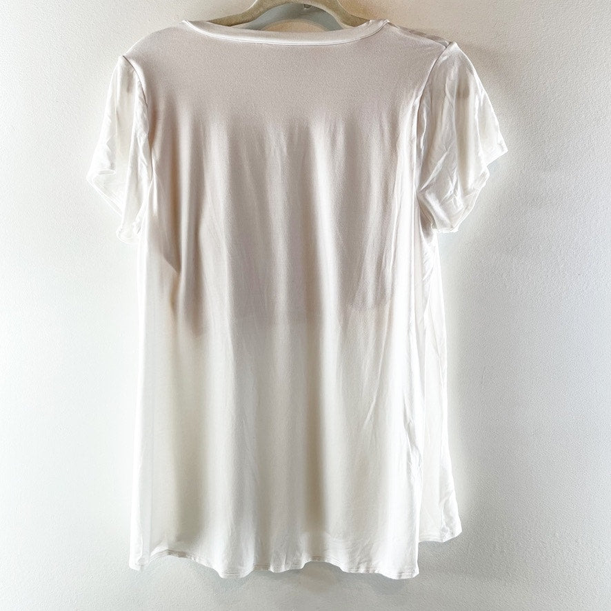 Shebird Vera V Neck Short Sleeve Bra Tee Shirt White 6 / Large