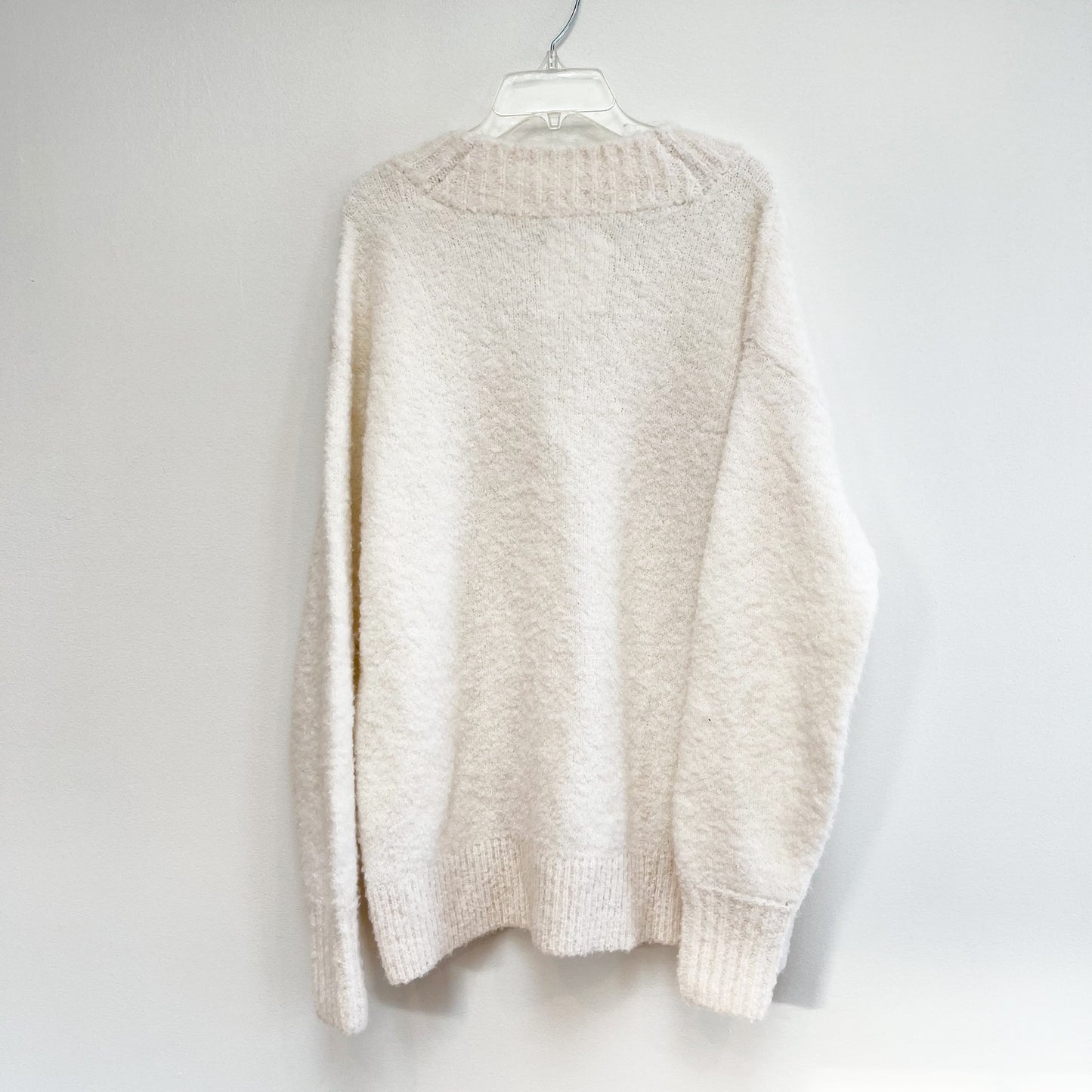 Aerie Teddy Boucle V Neck Oversized Sweater Cream Ivory White XS
