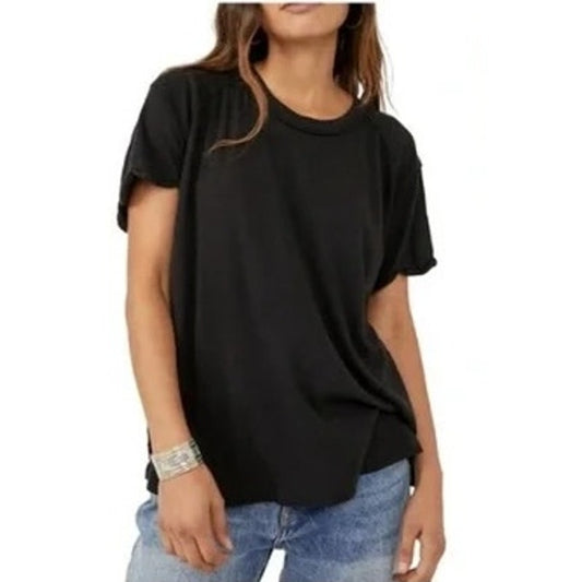 Free People We The Free Linen Blend Boyfriend Tee Shirt Black Small