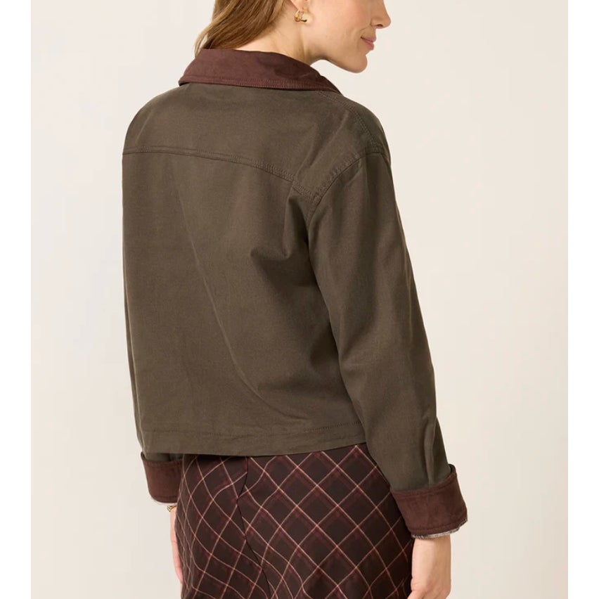 Evereve Avery Long Sleeve Full Zip Cotton Blend Barn Jacket Green XS