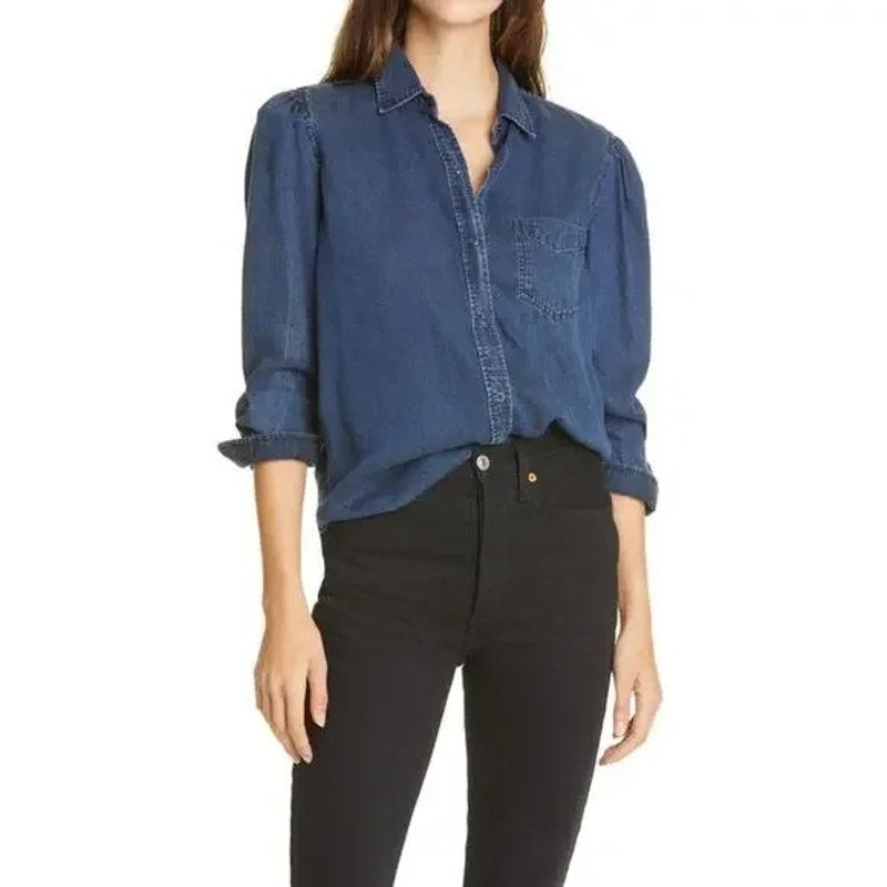 Rails Long Sleeve Button Up Madelyn Chambray Shirt Top Pacific Blue Wash Small