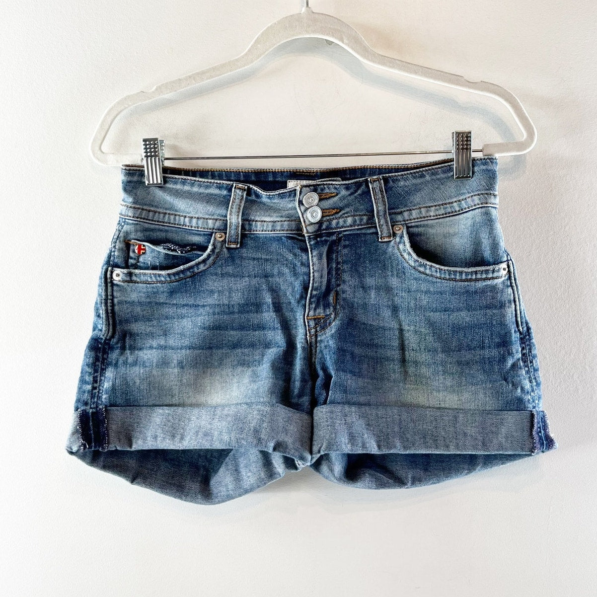 Hudson Jeans Ruby Rapture Whiskered Fading Denim Jean Shorts Blue 27