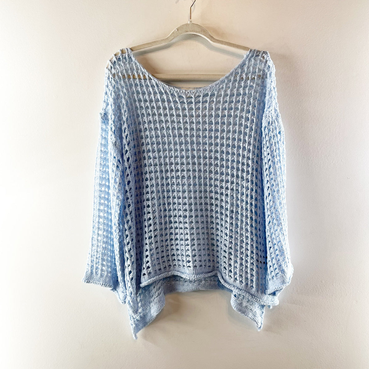 POL Long Sleeve Crochet Sweater Light Blue Small