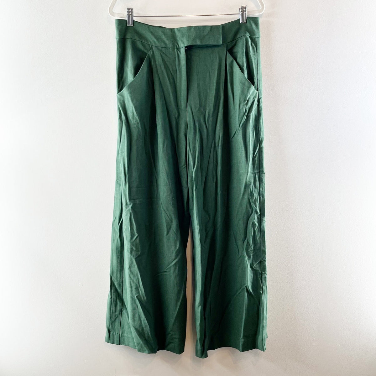 Veronica Beard Marbeau High Rise Wide Leg Trouser Pants Forest Green 12