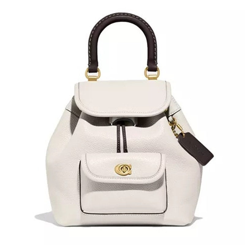 Coach Riya 21 Pebble Leather Backpack with Leather Top Handle Cream White