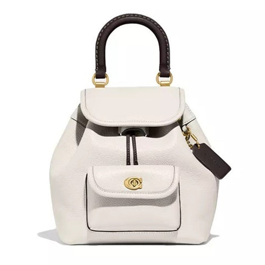 Coach Riya 21 Pebble Leather Backpack with Leather Top Handle Cream White