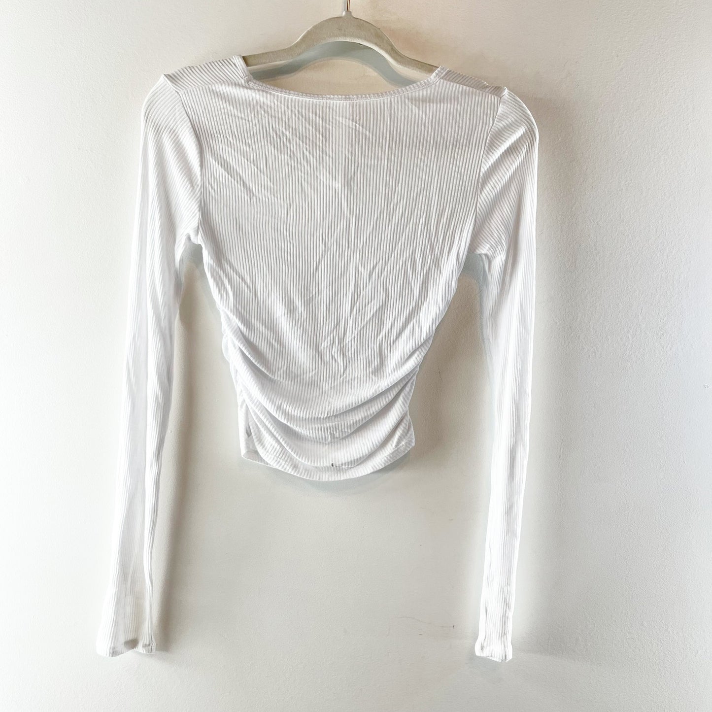 Alo Ribbed Long Sleeve Gather Top Shirt White Small