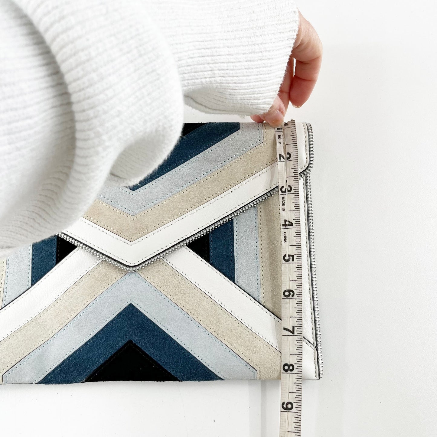 Rebecca Minkoff Chevron Square Suede Envelope Clutch White Blue