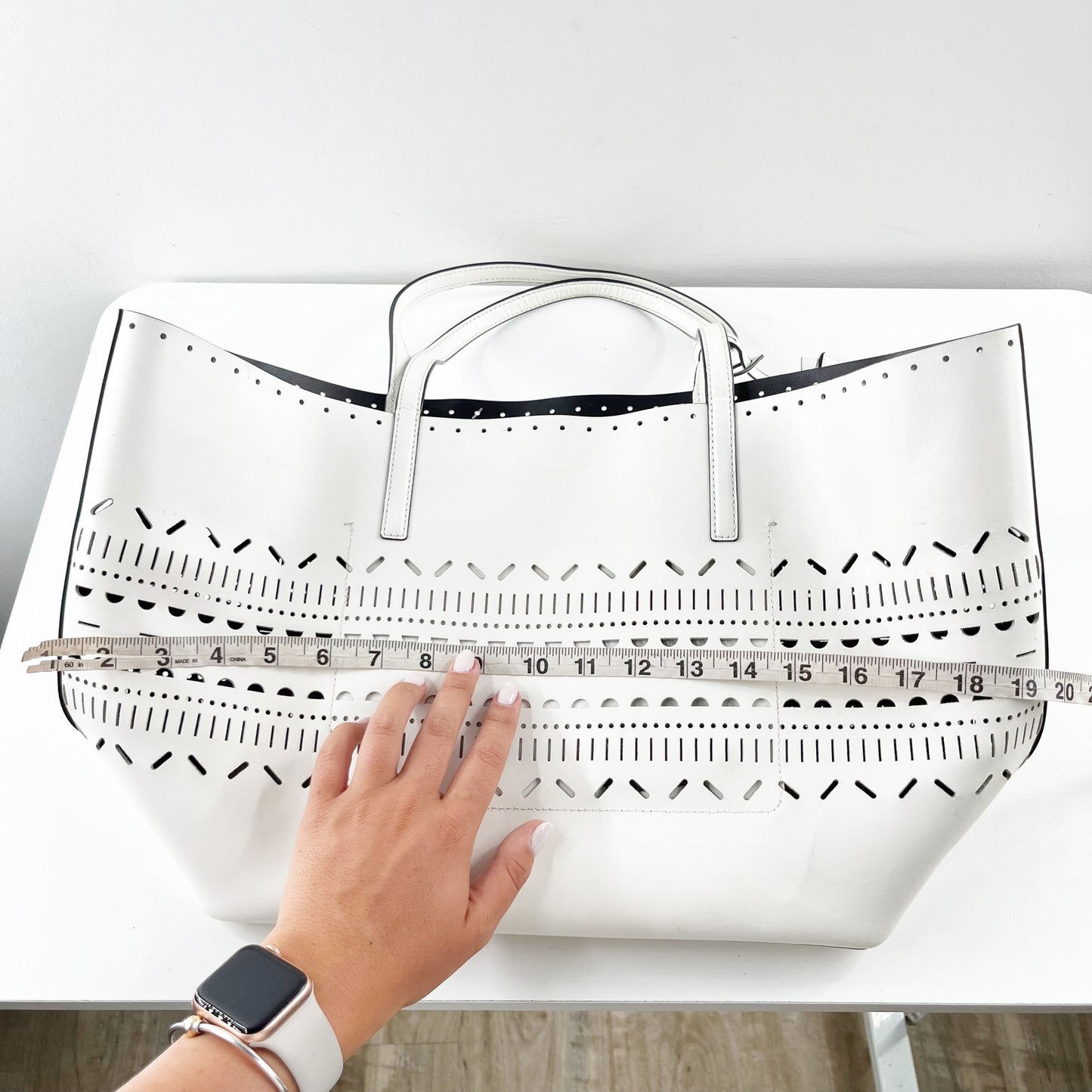 Kate Spade Lillian Court Laser Cut Tote Purse Bag Leather White