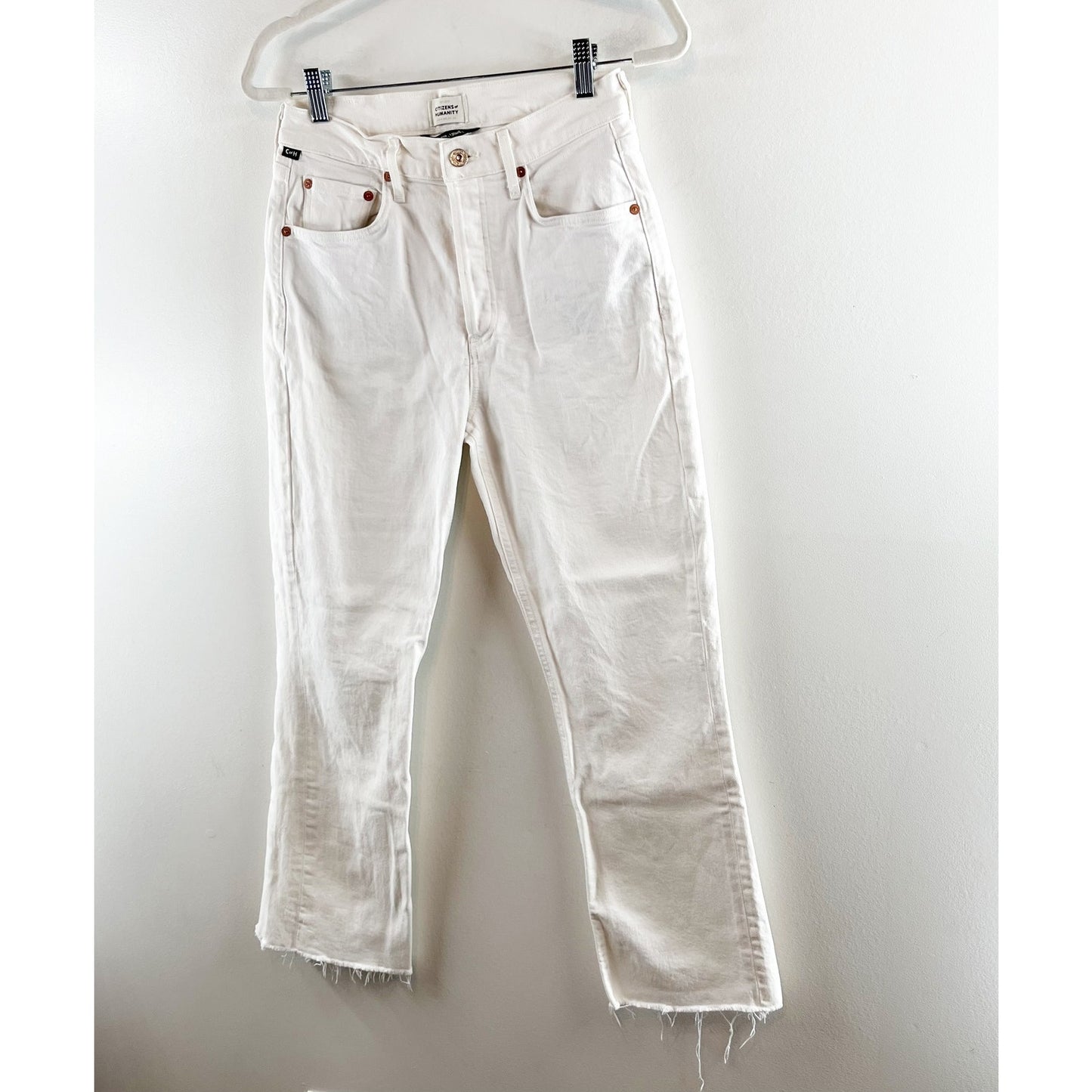 Citizens of Humanity High Rise Cropped Isola Boot Cut Jeans White 25