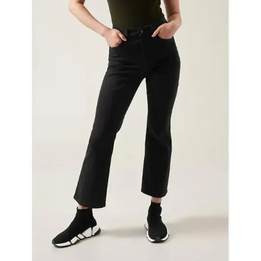 Athleta High Rise Flex Kick Flare Cropped Jeans Black 10 Petite