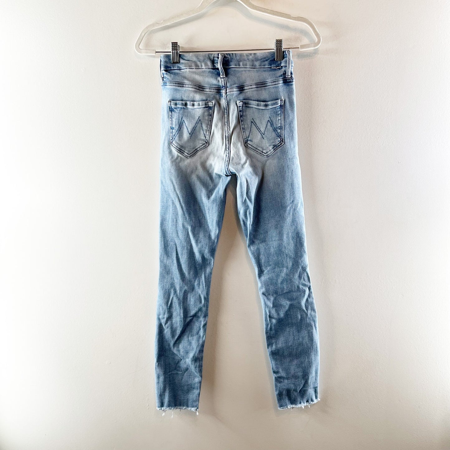 Mother High Waisted Looker Ankle Fray Denim Skinny Jeans Au Revoir Blue 25