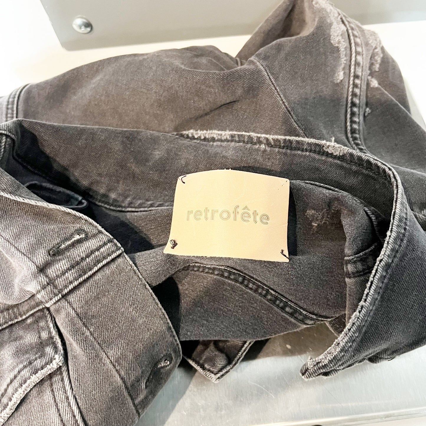 retrofete Ada Puff Sleeve Button-Front Denim Jean Jacket Faded Black Small