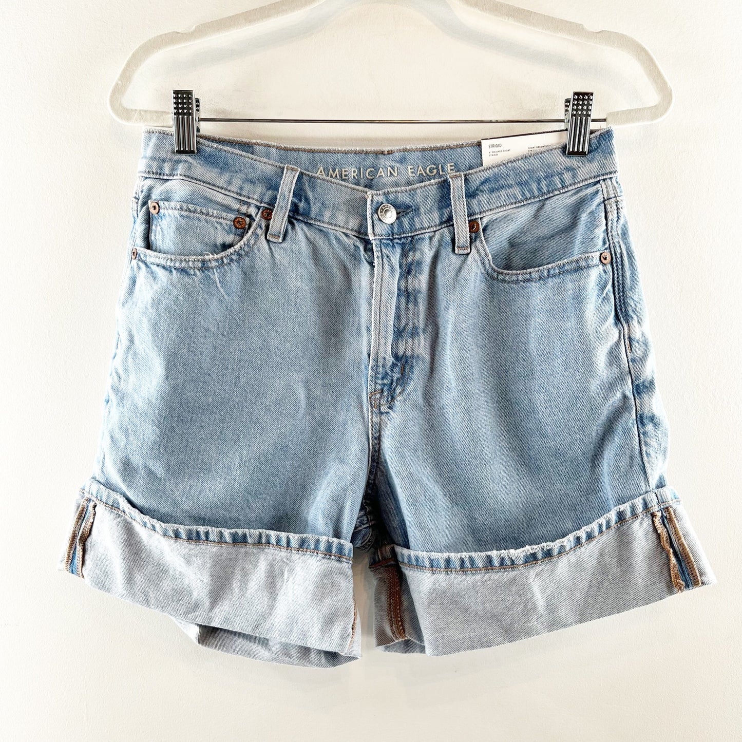 American Eagle 6" Strigid Super High-Waisted Relaxed Denim Shorts Blue 4