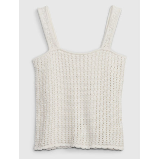 GAP Square Neck Cotton Crochet Knit Tank Top White Small