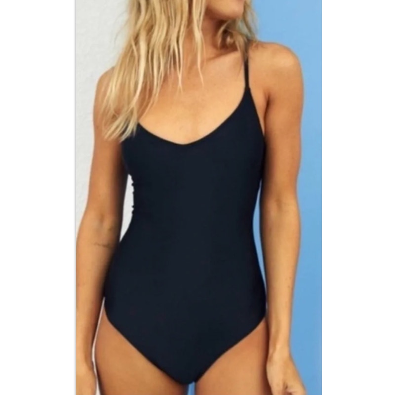 Aerie Strappy Back Scoopneck One Piece Swimsuit Navy Blue Medium