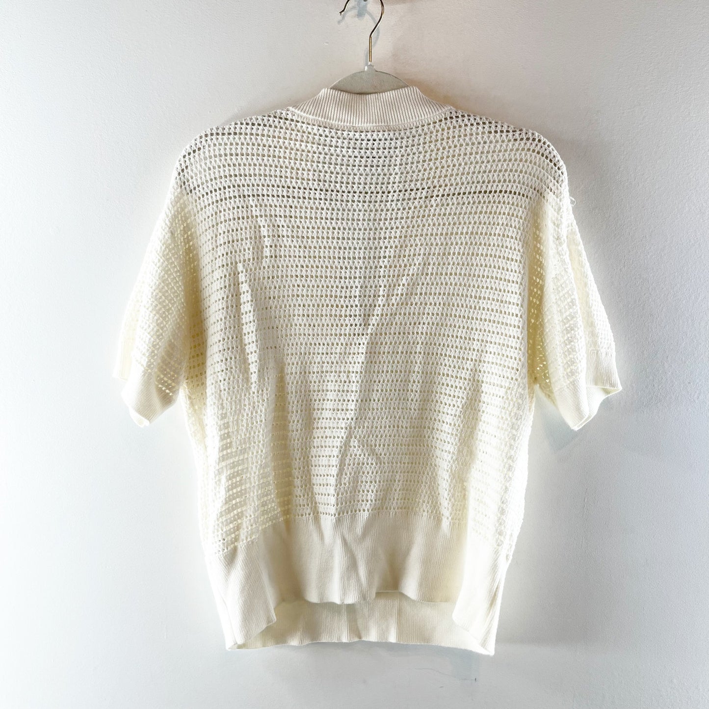 Varley Callie Knit Short Sleeve Sweater Top Cream Egret Small