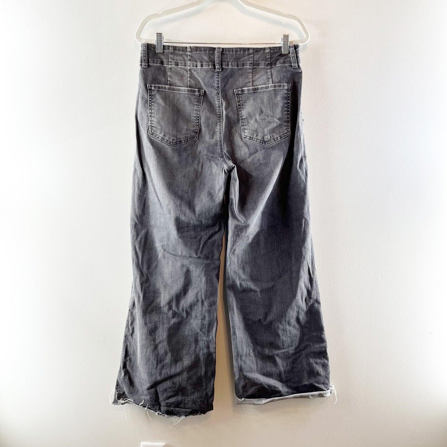 Kut From The Kloth Meg High Rise Wide Leg Raw Hem Jeans Gray Black 10