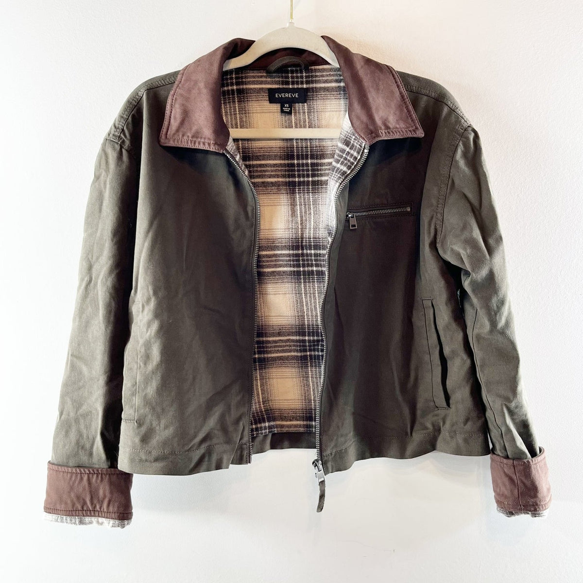 Evereve Avery Long Sleeve Full Zip Cotton Blend Barn Jacket Green XS