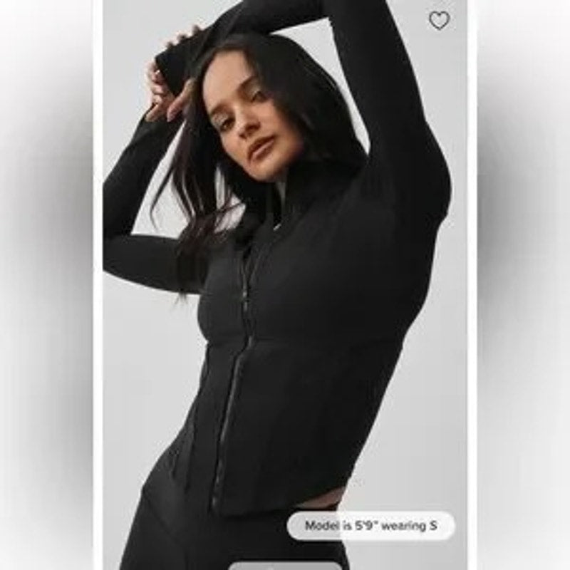 Alo Airbrush Corset Full Zip Long Sleeve Jacket Black Small