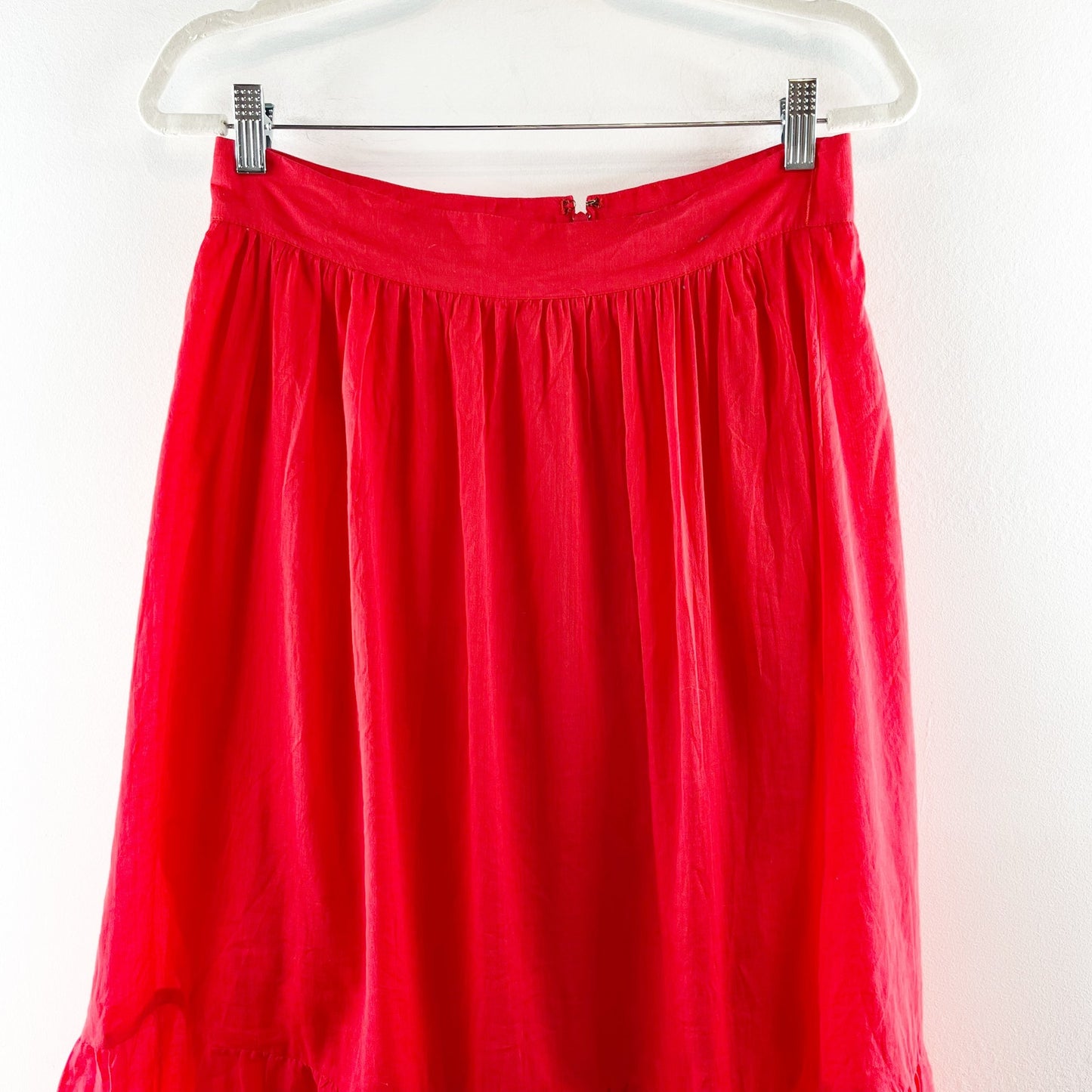 Ann Taylor Embroidered Hem Cotton Midi Peasant Skirt Red 6 Petite