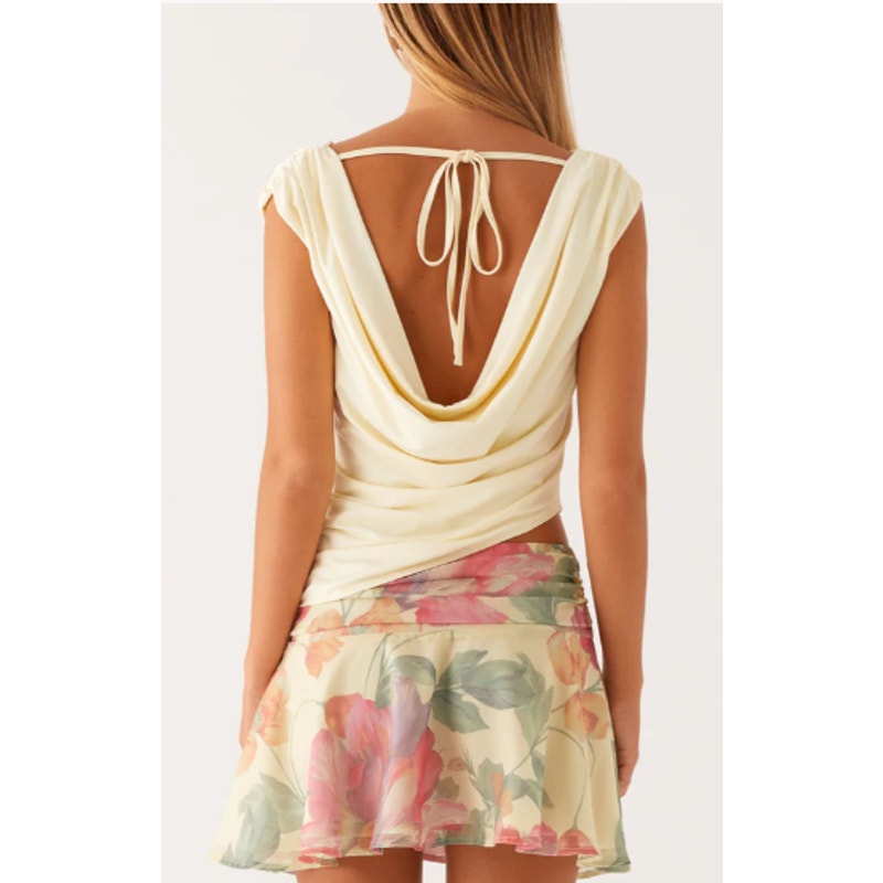 Peppermayo Knox Cowl Neck Ruched Blouse Top Lemon Butter Yellow 6