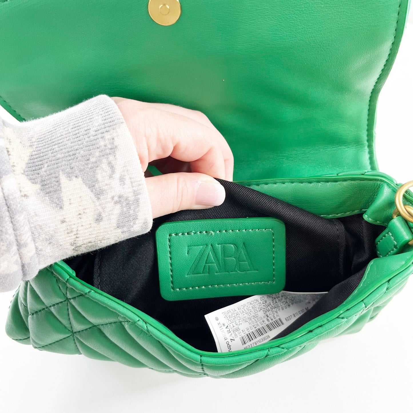 ZARA Quilted Flap Gold Chain Strap City Purse Bag Emerald Green