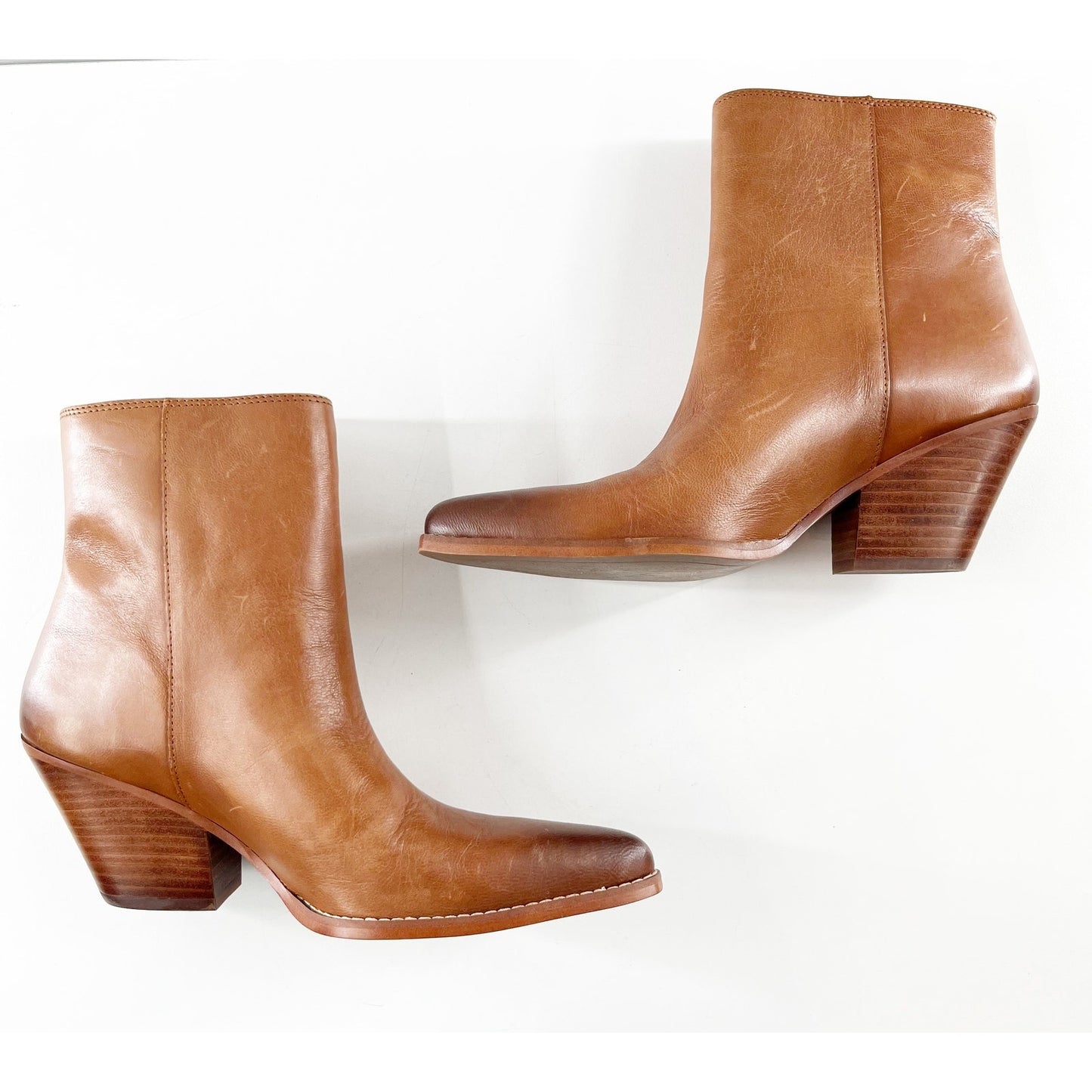 Sam Edelman Jane Pointed Toe Leather Ankle Boots Booties Brown 8