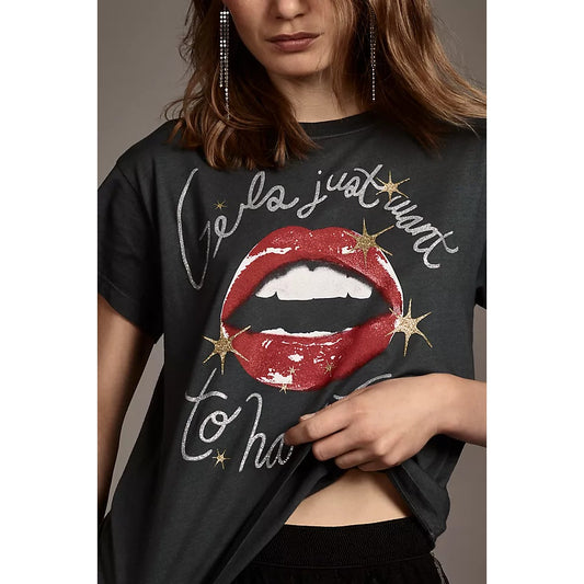 Letluv by Anthropologie Girls Just Want to Have Fun Graphic Tee Black Medium