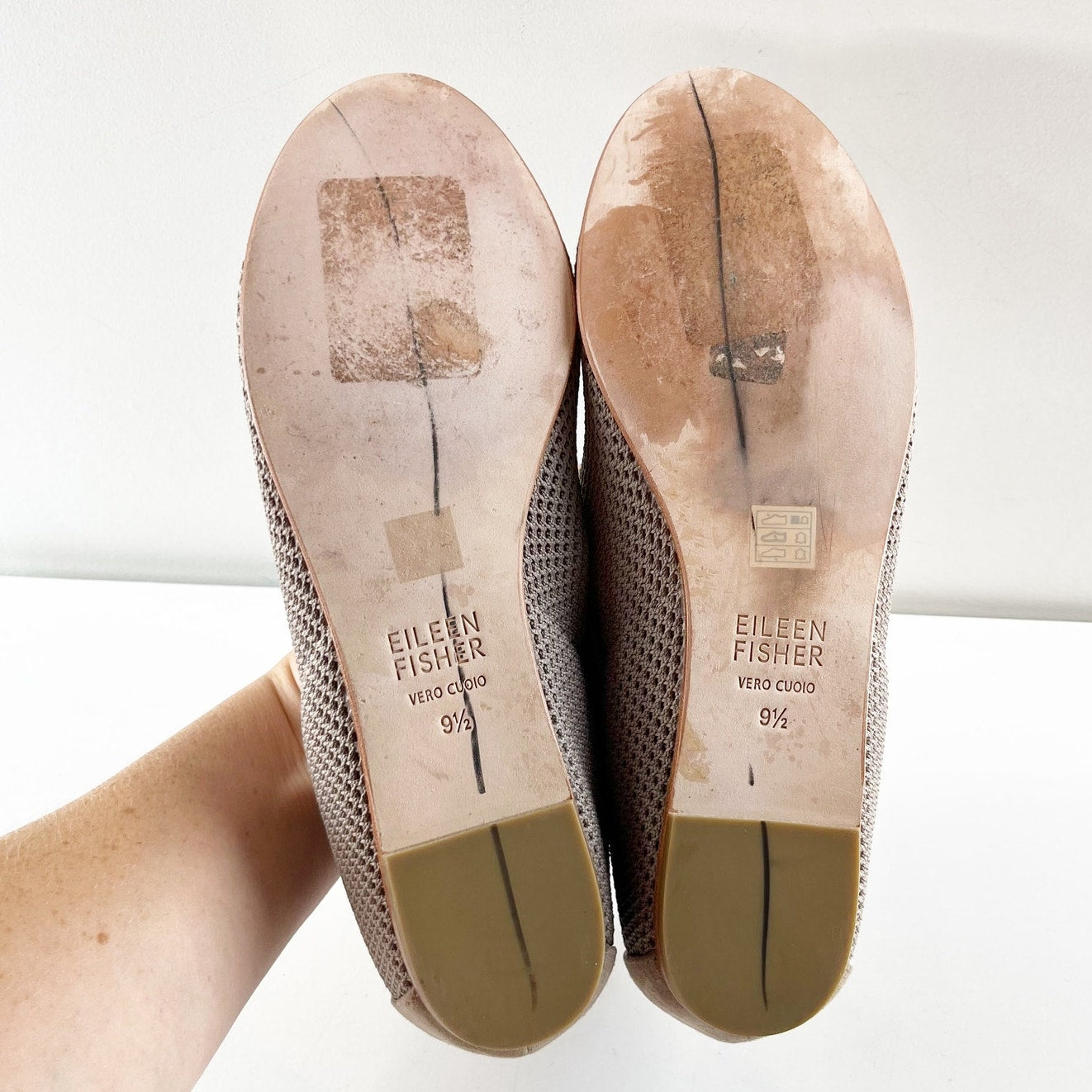 Eileen Fisher Naomi Recycled Stretch Knit Ballet Flats Taupe Beige Tan 9.5