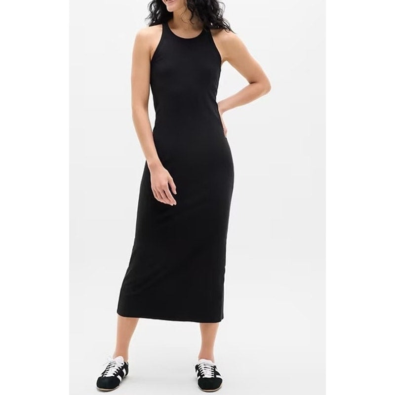Athleta Signature Rib Tank Maxi Dress Black Medium Tall
