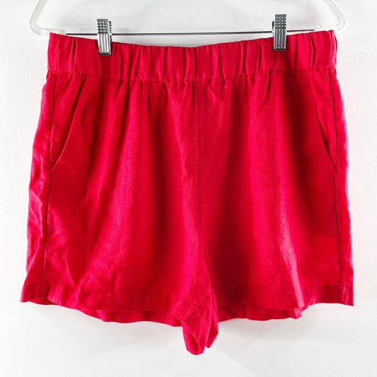 J. Crew High Rise Linen Tropez Shorts Red Medium