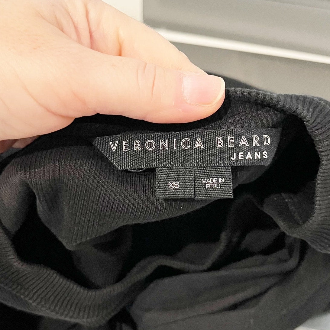 Veronica Beard Fawn V Neck Long Sleeve Puff Sleeve Top Black XS